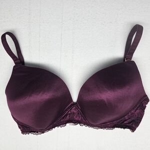 Victoria's Secret Burgundy Lace Trim Push‎ Up Bra Adjustable Straps